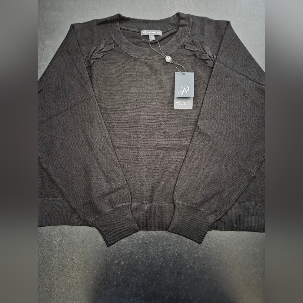 NWT - Adrianna Papell Black Crew Neck Sweater with Lace Up Detail - Size XL - Picture 3 of 12